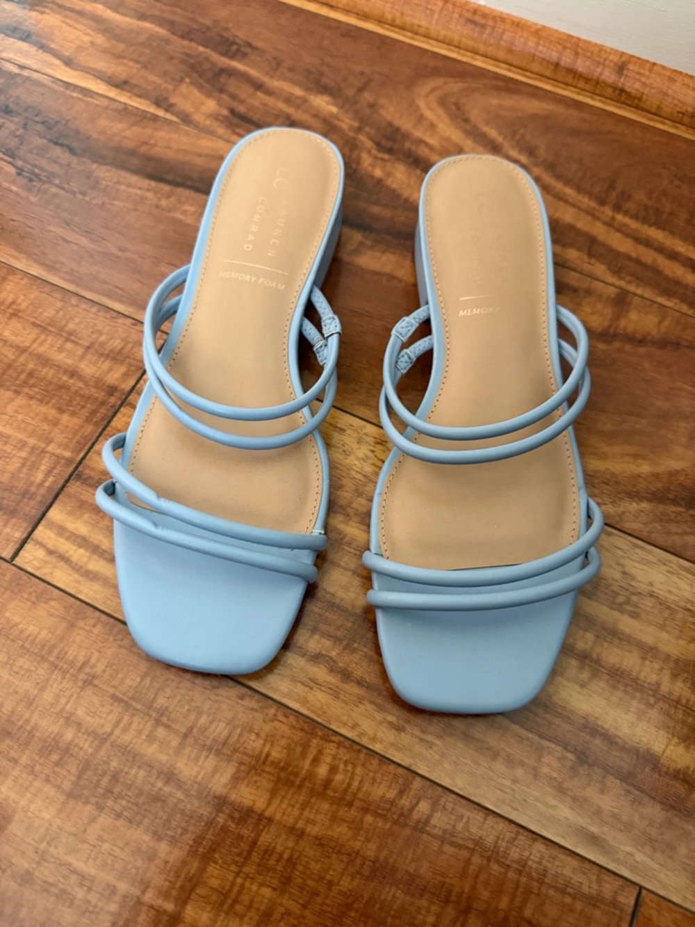 LC Lauren Conrad Baby Blue Strappy Slide Sandals
